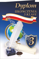 Dyplom B5 ukończenia 3 klasy szkoły podstawowej. Lakierowany.