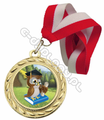 Medal złoty z wklejką "Sówka" z wstążką