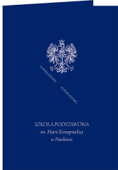 Teczka granatowa ze srebrzonym orłem u góry i nadrukiem