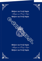 Teczka granatowa ze srebrzonym logo i 2 nadrukami