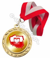 Medal 40mm złoty z wklejką "Godło" z wstążką