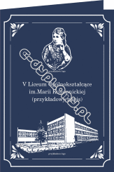 Teczka/okładka z kartonu ozdobnego z białym logo, zdjęciem i nadrukiem