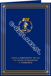 Teczka granatowa ze złoconym logo i nadrukiem