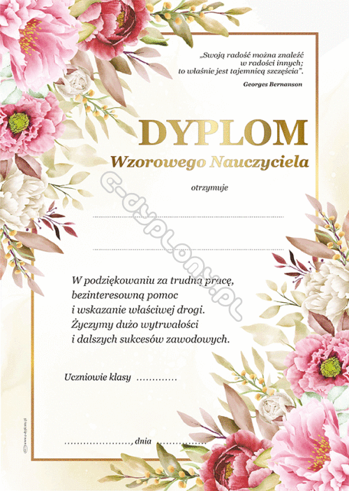 Dyplom Dla Nauczyciela Do Wydruku Dyplom Wzorowego Nauczyciela